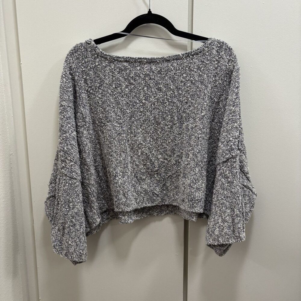 Free People Sz Medium Good Day Cropped Pullover Oversized Sweater Gray - Picture 2 of 7